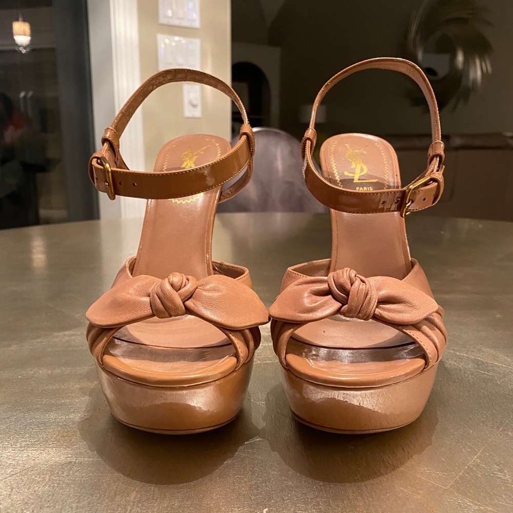 YSL tan 37.5 platform heels